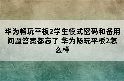 华为畅玩平板2学生模式密码和备用问题答案都忘了 华为畅玩平板2怎么样